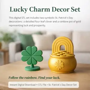 Lucky Charm Set Four Leaf Clover & Rainbow Pot of Gold Decor