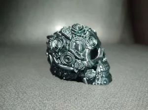 Mecha Rose Skull With Mechanical Plates And Floral Details