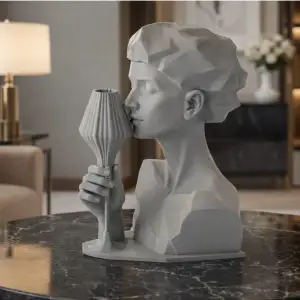 Geometric Woman with a Wine Glass Sculpture