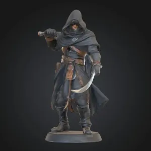 Rogue Miniature STL, 28mm Hooded Assassin, Dual Daggers, RPG
