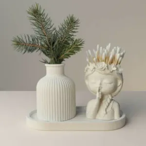 Minimalist Decor Set: Fluted Vase & "Shhh" Organizer