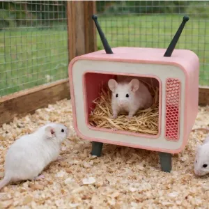 Old TV cute little animal home for guinea pigs and hamsters