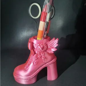 Platform Boot Desk Organizer With Winged Heart Emblem