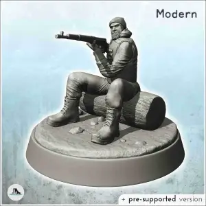 Hunter with rifle on trunk (12) - miniatures animal RPG tabl
