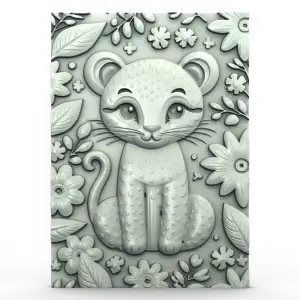 Floral Leopard Bas Relief 3D Panel