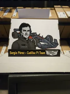 Sergio perez Cadillac f1 team with car display