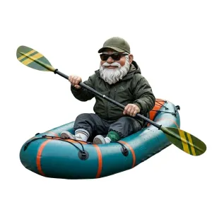 grandpa gnome doing packraft kayak