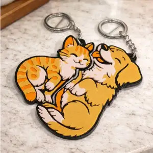 Interlocking Cat & Dog Keychain Set ; Matching Best friends