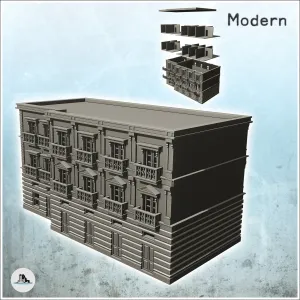 Large building with two floors, flat roof and balconies (2)