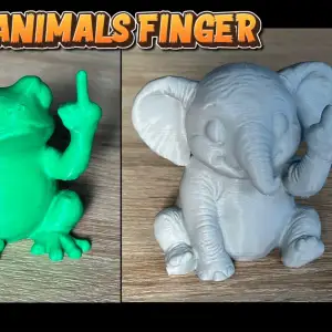 Funny frog and elephant with middle finger