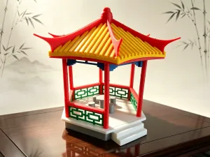 古典园林经典建筑 湖心六角亭 古建筑凉亭套卡