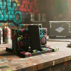 Boombox Blaster Phone Holder - Graffiti Style Stand