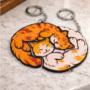 Interlocking Sleeping Cats Keychain Set Kitty Pair
