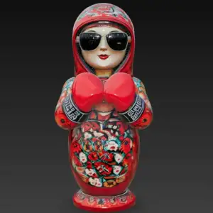 Slavic matryoshka doll with gloves