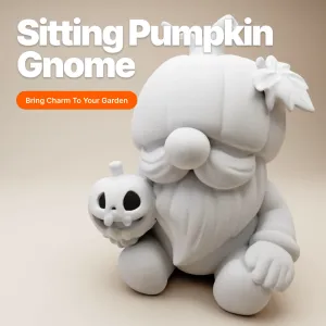 Sitting Pumpkin Gnome with Leaf Hat and Mini Lantern