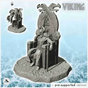 Viking king with horned helmet on carved throne (12) - scene