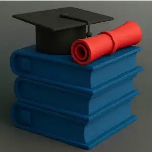 Graduation books with cap and diploma