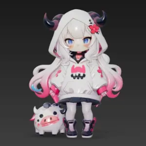 a girl with horns and a demonic cow