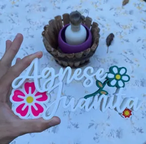 Agnese Juanita sign with flowers