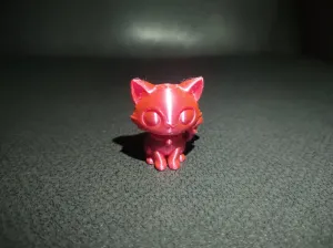 Tiny Chibi Cat Figurine With Big Eyes Pointy Ears Curled Tai