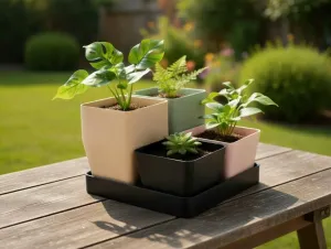 Stackable Square Planters with Drainage Tray