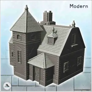 Modern mansion with large entrance and annex tower (3) - min