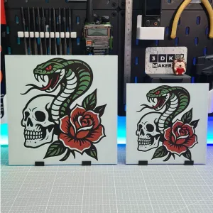 Skull Cobra Flower Tattoo – Hueforge – 4 Colors