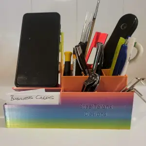 desk organiser with built-in phone holder and card holder