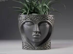 Celtic Face Planter / Decorative Vase with Ornamental Patter