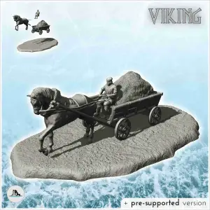 Medieval cart with straw load (7) - scenery medieval miniatu