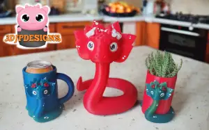 CUTE SNAKE STL - PENCIL HOLDER - 12 OZ CAN HOLDER - FLOWER P