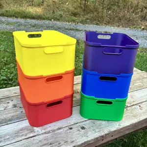 Large solid stacking bin with handles