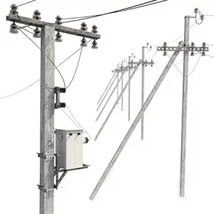 Concrete electricity transmission poles with wires