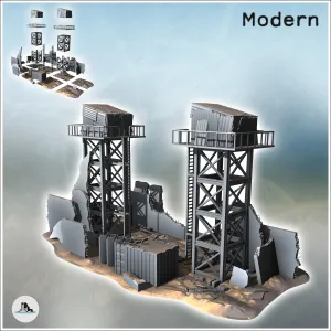 Checkpoint with double watchtowers and ruined buildings (13)