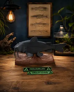 Catfish Mount with Driftwood Log stand