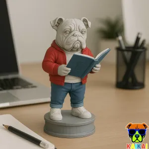 Dog reading book urban vibes