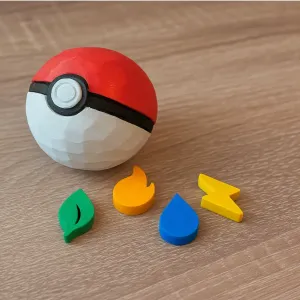 Pokeball Print In Place Low Poly + Element figures