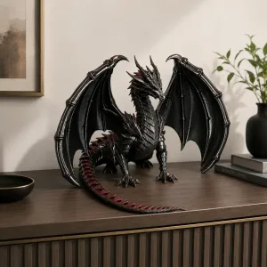 OBISIDIAN FLAME DRAGON / DRAGON SCULPTURE / GOTHIC DECOR