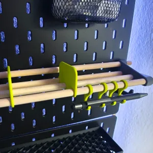 IKEA Skadis shelves with 10mm wooden rods and lots of option