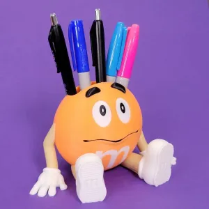Orange M&M pencil holder