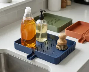 Sink Dish Soap Caddy V2 | Self-Draining Tray, Enclosed Spout