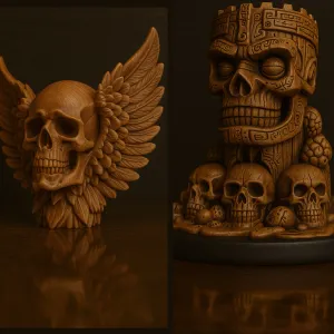 two models of Maya skull and Skull with wings