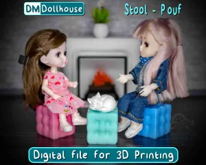 1:12 Scale Square Pouf Stool - miniature dollhouse furniture