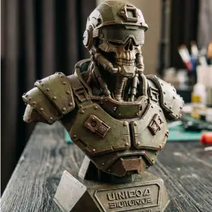 Undead Tactical Soldier Bust | Cybernetic Skeleton Warrior