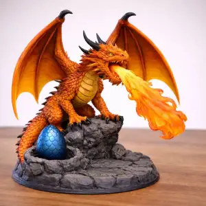 Firebound Dragon – D&D Boss Miniature with Wings & Flame