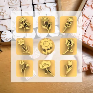 Ceramic Clay Stamp Set – Flowers (9 Mini Stamps, 20 mm)