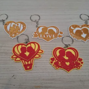MultiColor Couple Hearts Keychain Set