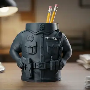 Police Officer Uniform Pen Holder - Detailed Bust