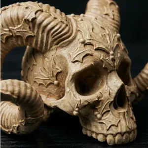 Gothic Ivy Ram Skull | Decorative Nature-Inspired Horned Sku