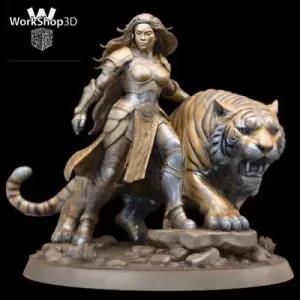 Warrior and tiger fantasy figurine WorkShop3D